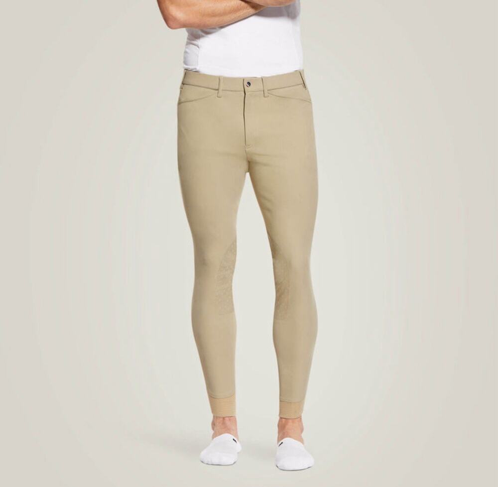 Men's Beige Ariat Tri Factor Grip Knee Patch Breeches Sz 32